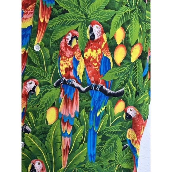 VTG Hilo Hattie Macaws Bird Mens Shirt Hawaiian Casual‎ Button Front Rare Size L - Picture 8 of 10
